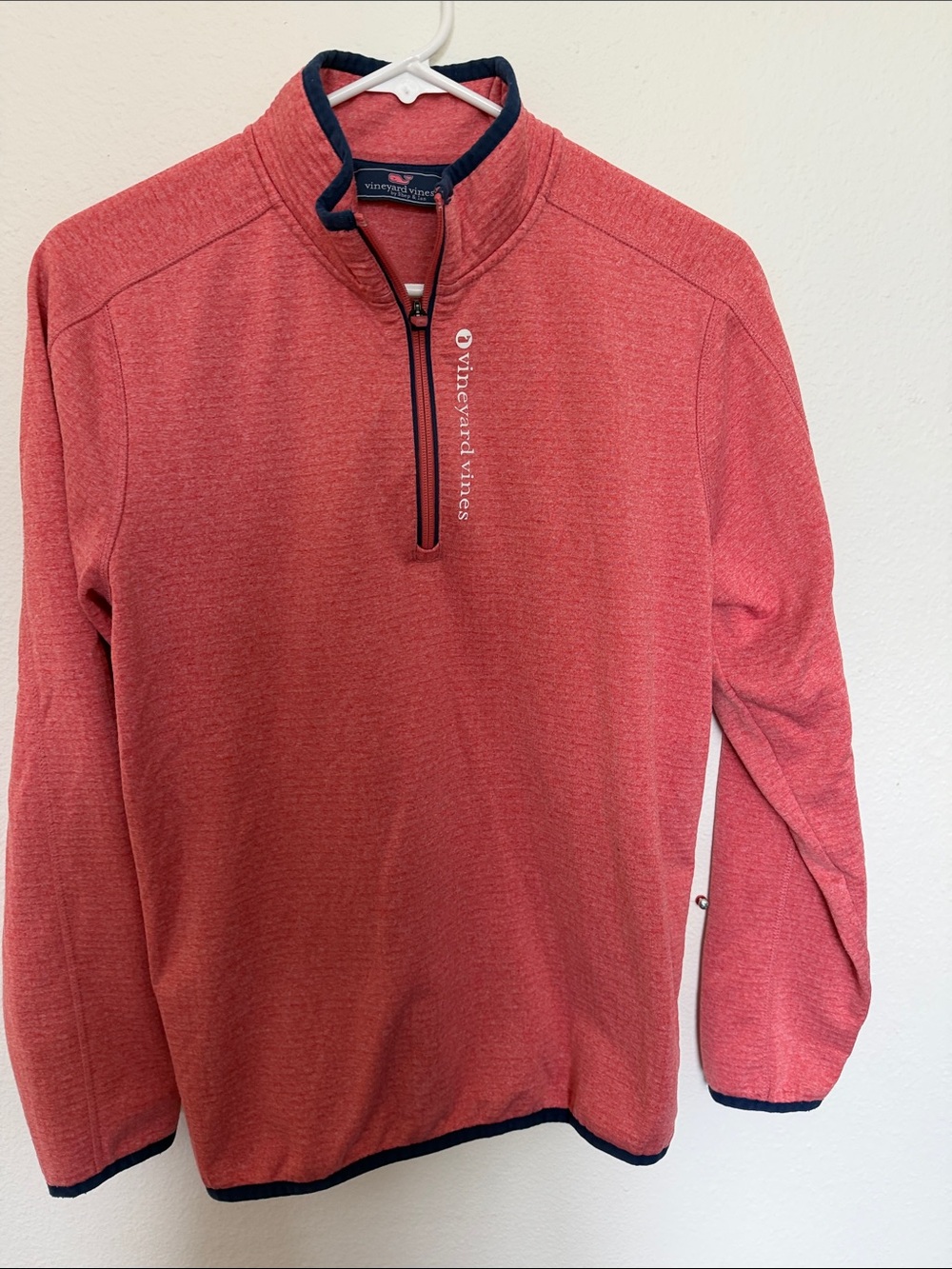 Vineyard Vines Men's Coral-Red Half-Zip Pullover with Navy Trim